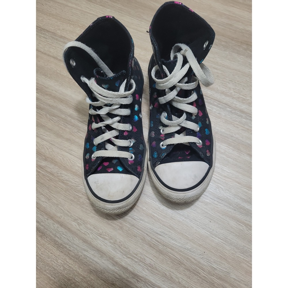 Converse Chuck Taylor All Star High Top Kids Shoes Black Metallic Hearts Size 3